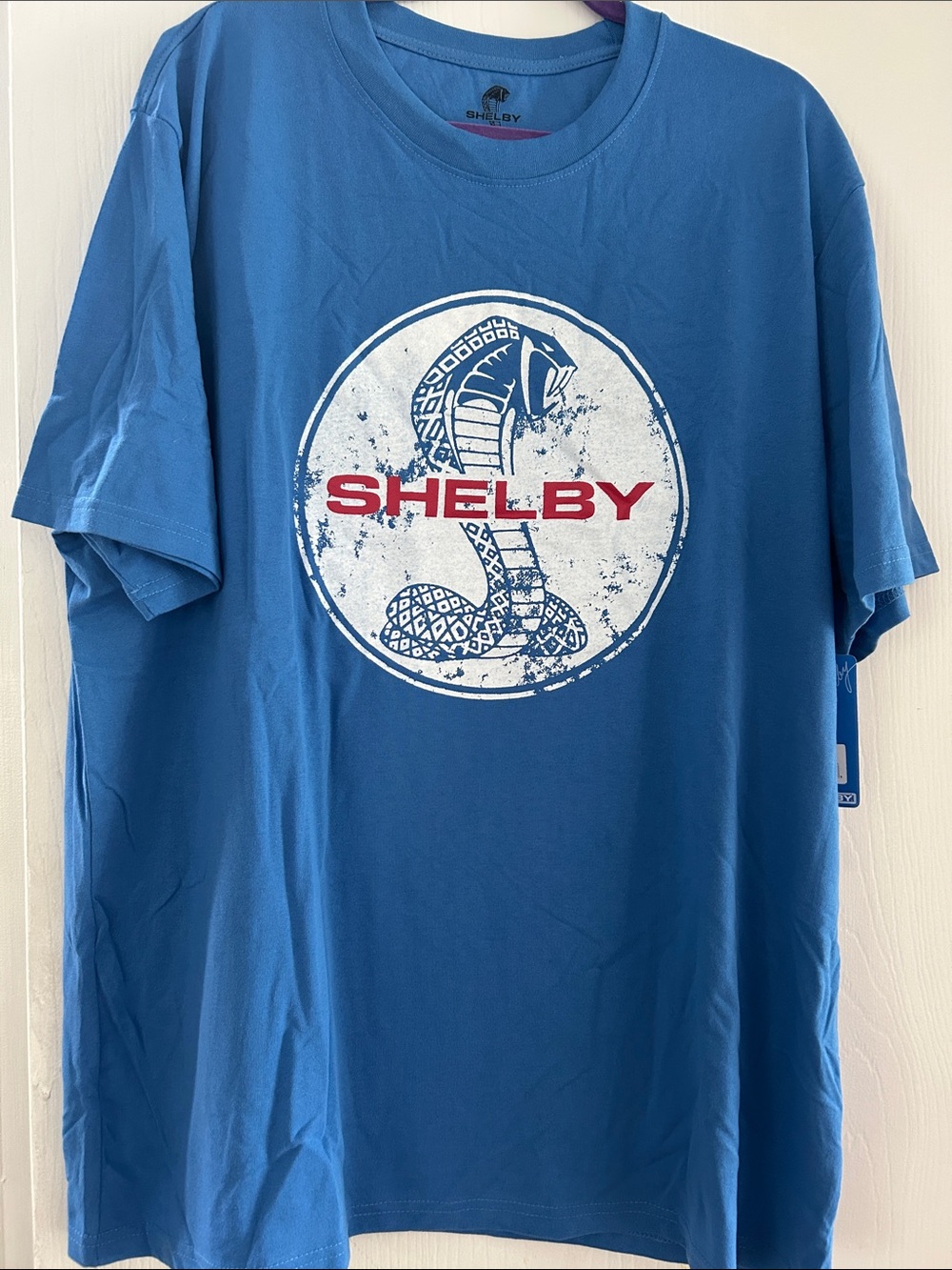 Shelby Blue T-Shirt with White Cobra Emblem and Red Lettering NWT 2XL